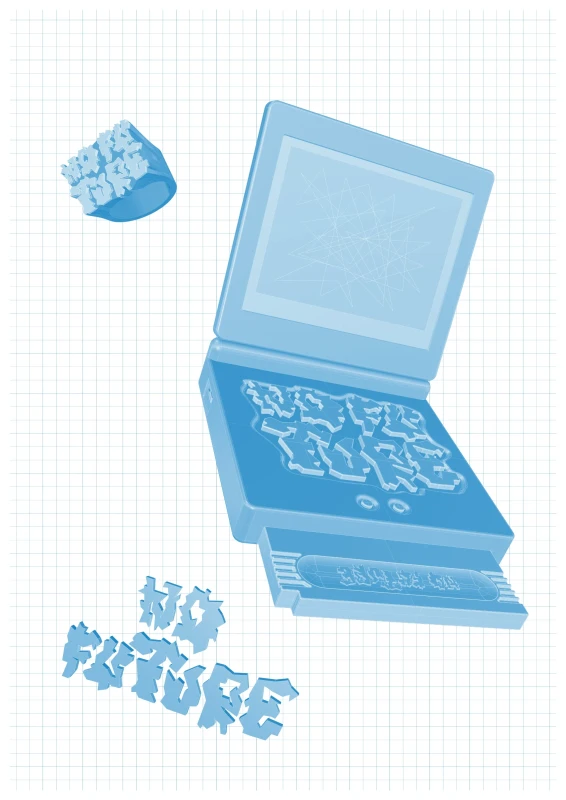 a 3d-render of a gameboy, but the buttons are shaped like the letters 