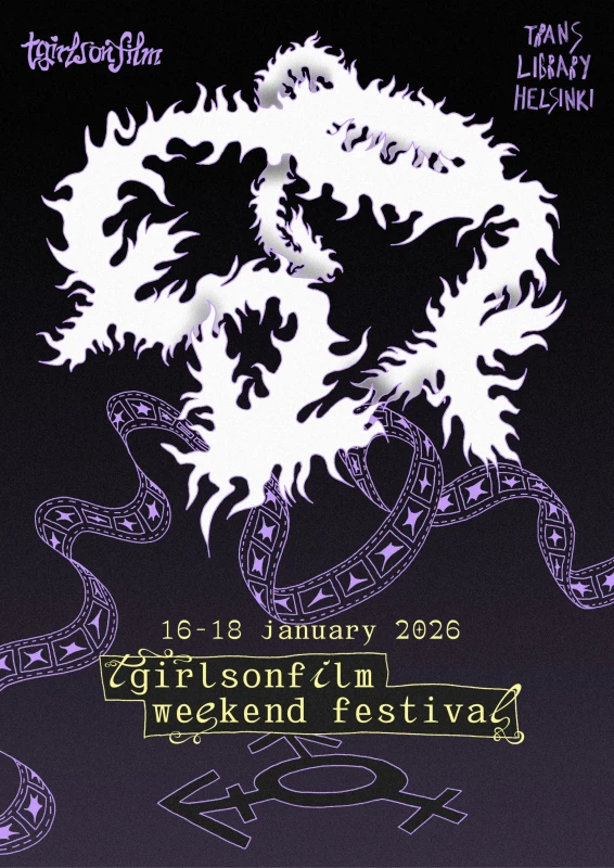 a giant, warped and flaming, transgender symbol is floating over the title text. the text is surrounded by a hand-drawn frame.