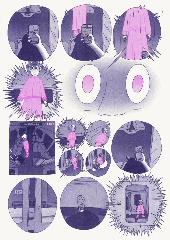 the comic frames reflect the level of weirdness by becoming spikey when the stare is most aggressive.