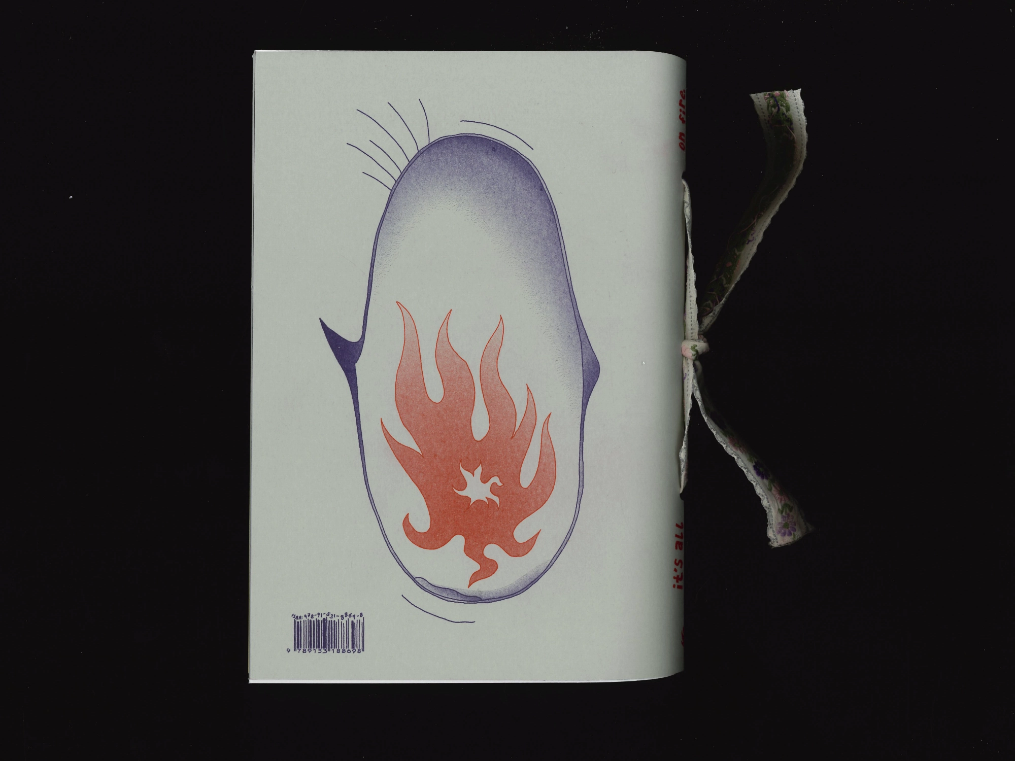 back cover, showing a second eye, also about to cry, with flaming iris.