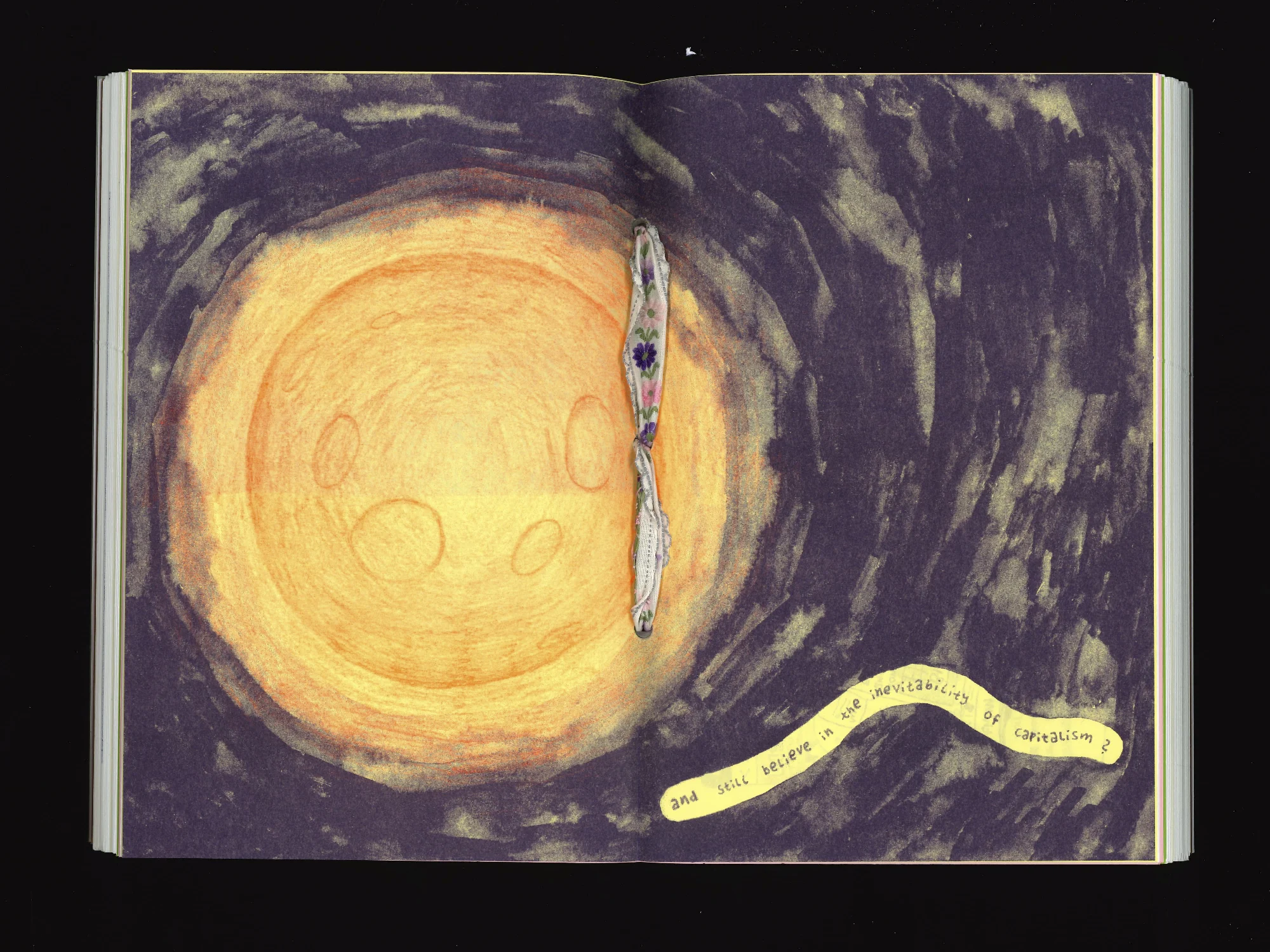 center spread, with an illustration of a warm moon.